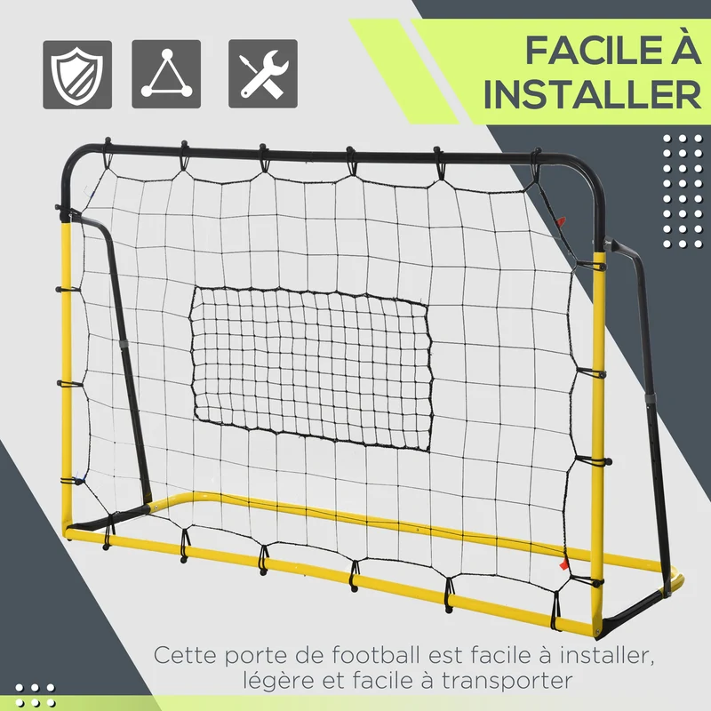 But de football rebond entraînement 184 x 63 x 123 cm récupère ballons réglable 60-90° moderne design en plastique jaune 21_0006625