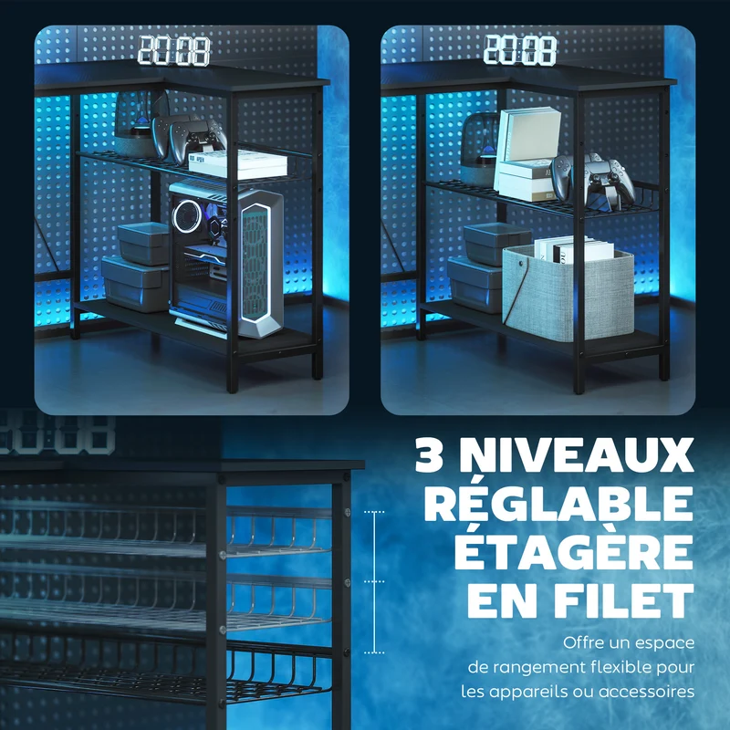 Bureau pour jeu vidéo d'angle support écran étagère réglable 114,5 x 82 x 91,5 cm moderne en panneau de particules noir 21_0002566