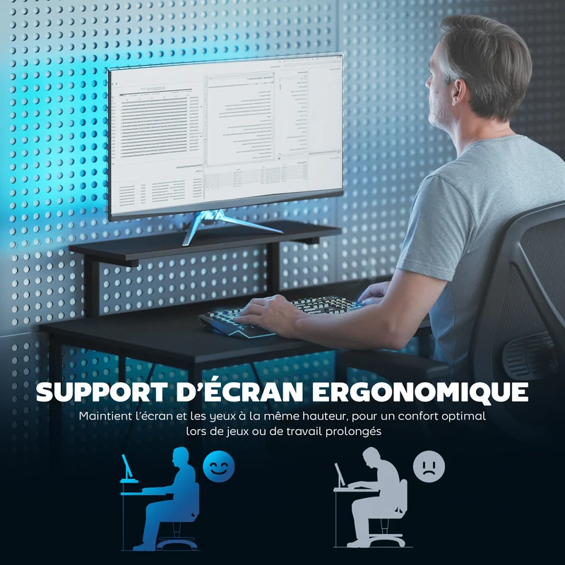 Bureau pour jeu vidéo d'angle support écran étagère réglable 114,5 x 82 x 91,5 cm moderne en panneau de particules noir 21_0002566