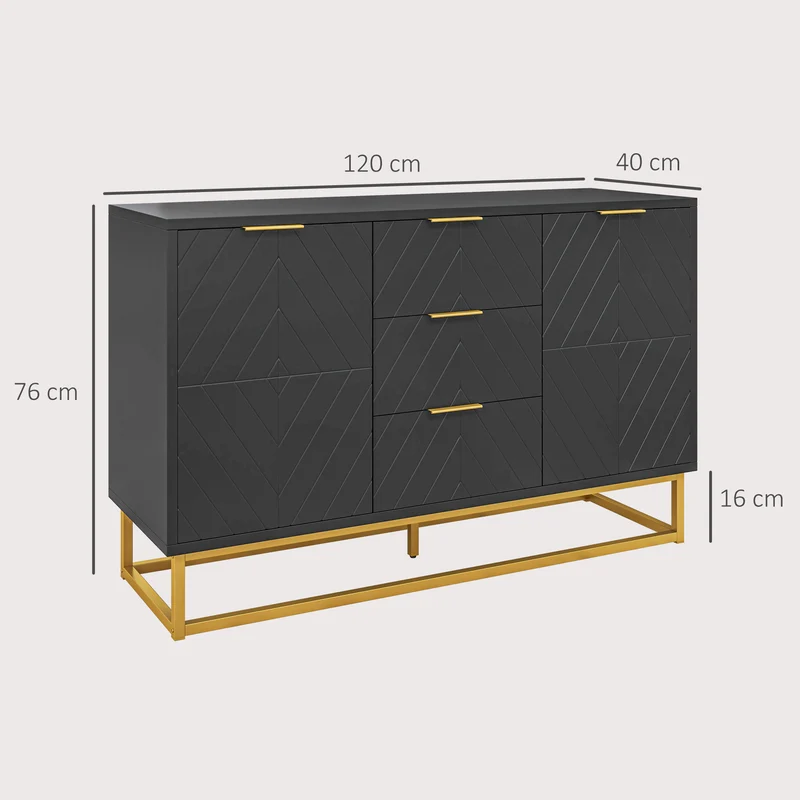 Buffet de salle à manger 120 x 40 x 76 cm rangement modulable grand volume utile contemporain graphique en MDF noir 21_0002625