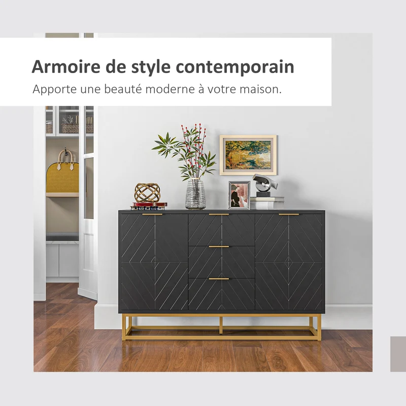 Buffet de salle à manger 120 x 40 x 76 cm rangement modulable grand volume utile contemporain graphique en MDF noir 21_0002625