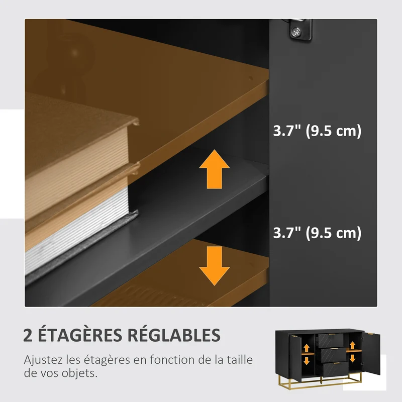 Buffet de salle à manger 120 x 40 x 76 cm rangement modulable grand volume utile contemporain graphique en MDF noir 21_0002625