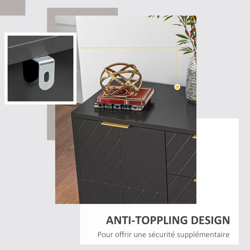 Buffet de salle à manger 120 x 40 x 76 cm rangement modulable grand volume utile contemporain graphique en MDF noir 21_0002625