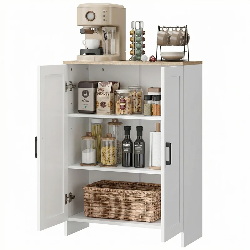 Buffet de cuisine 60 x 30 x 90 cm étagères réglables gain de place contemporain sécurisé en panneau de particules blanc 21_0002897