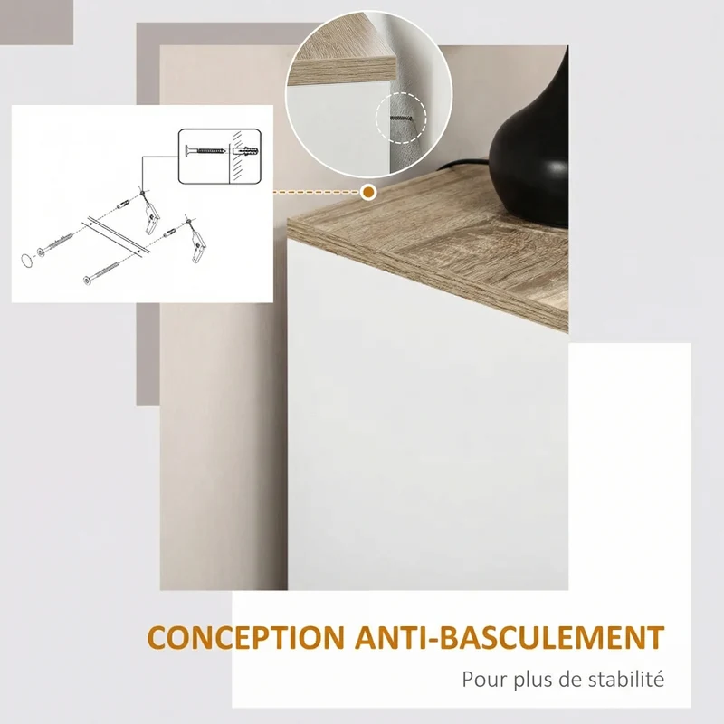 Buffet de cuisine 60 x 30 x 90 cm étagères réglables gain de place contemporain sécurisé en panneau de particules blanc 21_0002897