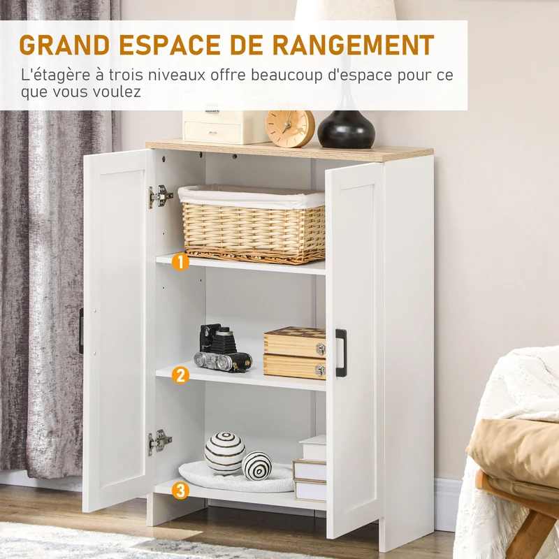 Buffet de cuisine 60 x 30 x 90 cm étagères réglables gain de place contemporain sécurisé en panneau de particules blanc 21_0002897