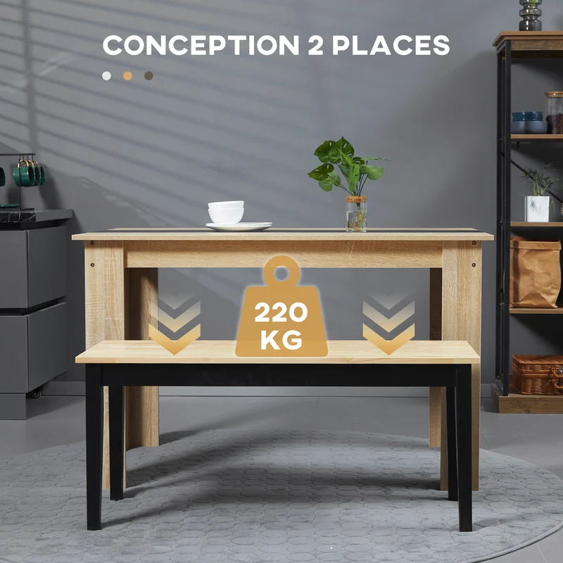 Banc en bois pour 2 personnes 102 x 36 x 45 cm assise protégée design épuré industriel entrée en bois de pin naturel 21_0002660