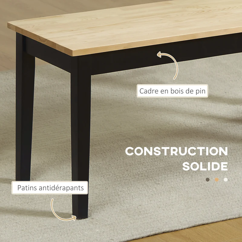 Banc en bois pour 2 personnes 102 x 36 x 45 cm assise protégée design épuré industriel entrée en bois de pin naturel 21_0002660