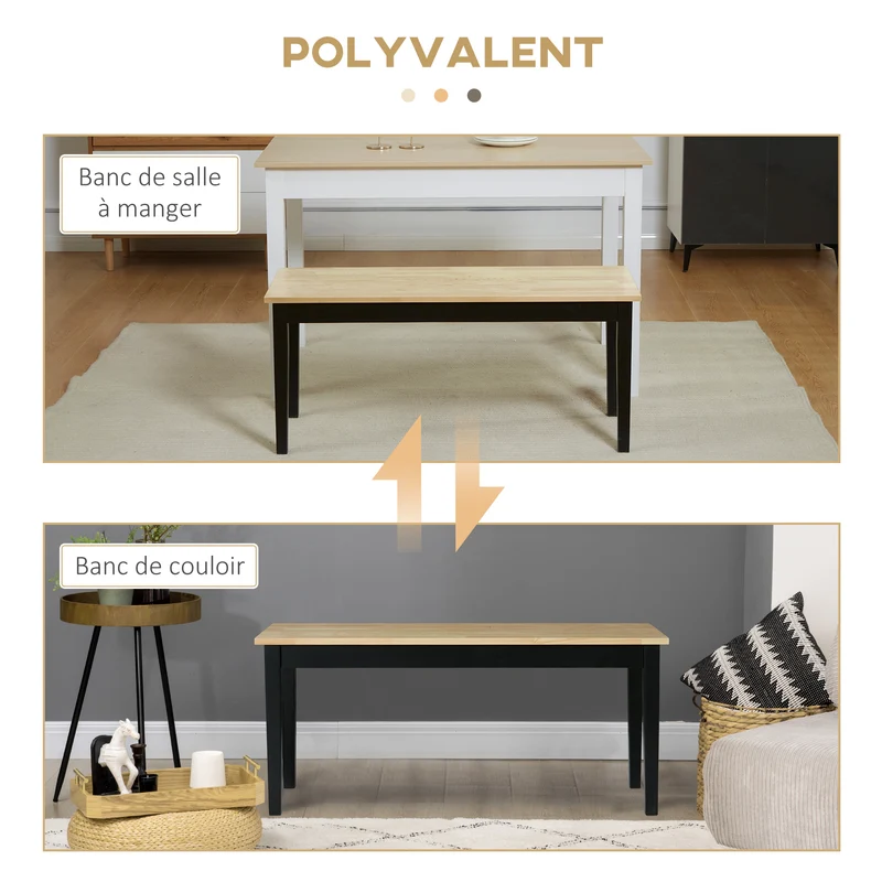 Banc en bois pour 2 personnes 102 x 36 x 45 cm assise protégée design épuré industriel entrée en bois de pin naturel 21_0002660