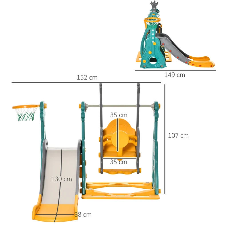 Aire de jeux 4 en 1 enfants toboggan balançoire panier 152 x 149 x 107 cm sécurisée évolutive moderne épuré en PP bleu 21_0000291