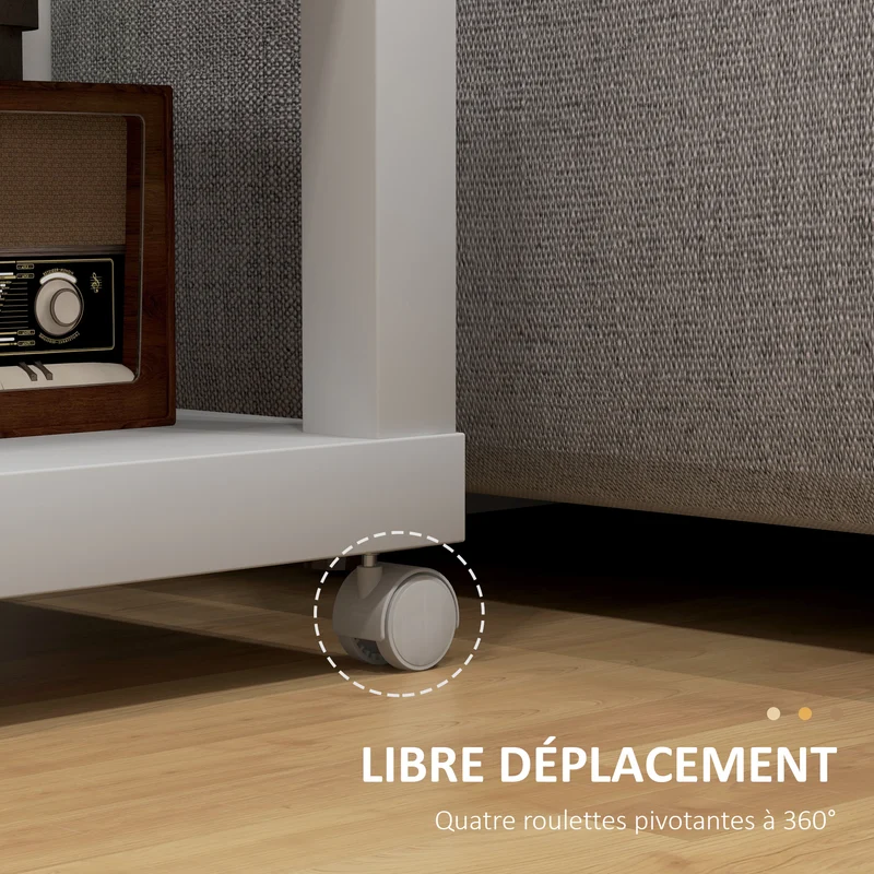 Table d'appoint roulante salon polyvalente 40 x 40 x 40 cm avec étagère ouverte et roulettes contemporain en MDF chêne 21_0001786