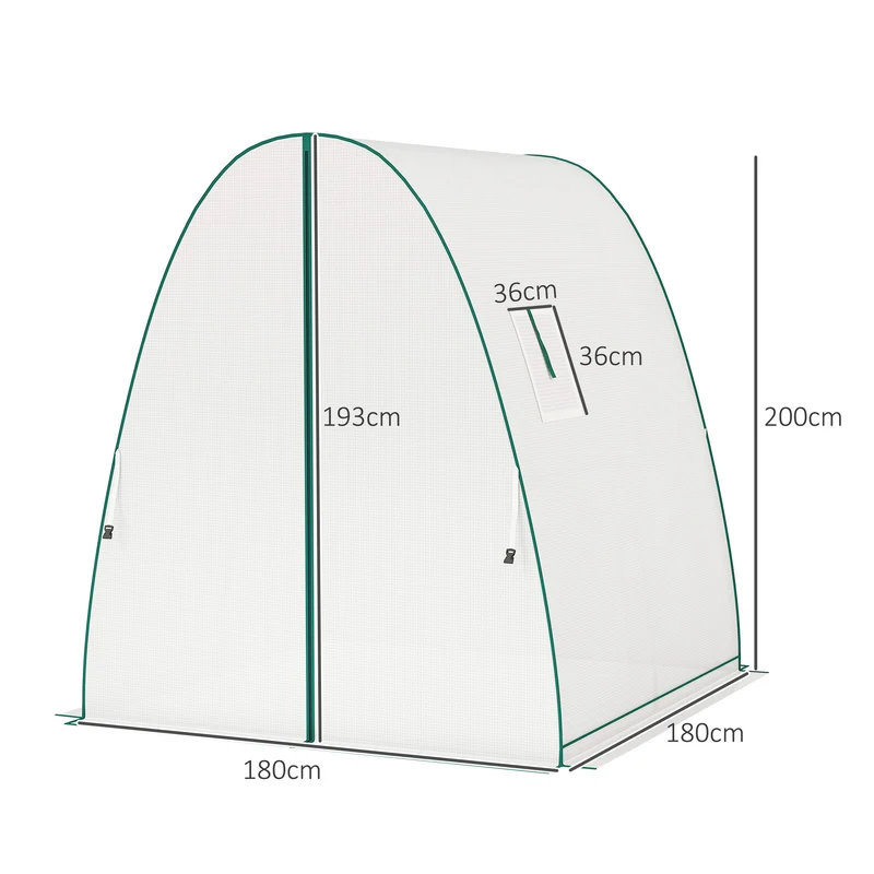 Serre tunnel jardin 180 x 180 x 200 cm ventilation et protection hivernale stabilité design contemporain en pe blanc 21_0005528