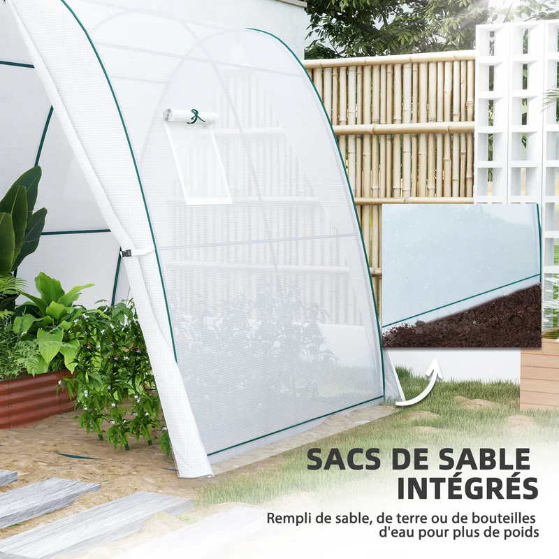 Serre tunnel jardin 180 x 180 x 200 cm ventilation et protection hivernale stabilité design contemporain en pe blanc 21_0005528