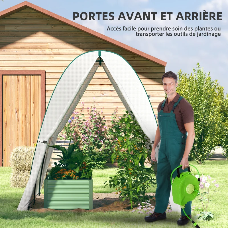 Serre tunnel jardin 180 x 180 x 200 cm ventilation et protection hivernale stabilité design contemporain en pe blanc 21_0005528