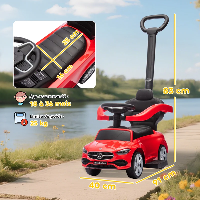 Porteur voiture à pousser 91 x 40 x 83 cm barrière de sécurité amovible direction parentale moderne design en PP rouge 21_0000649