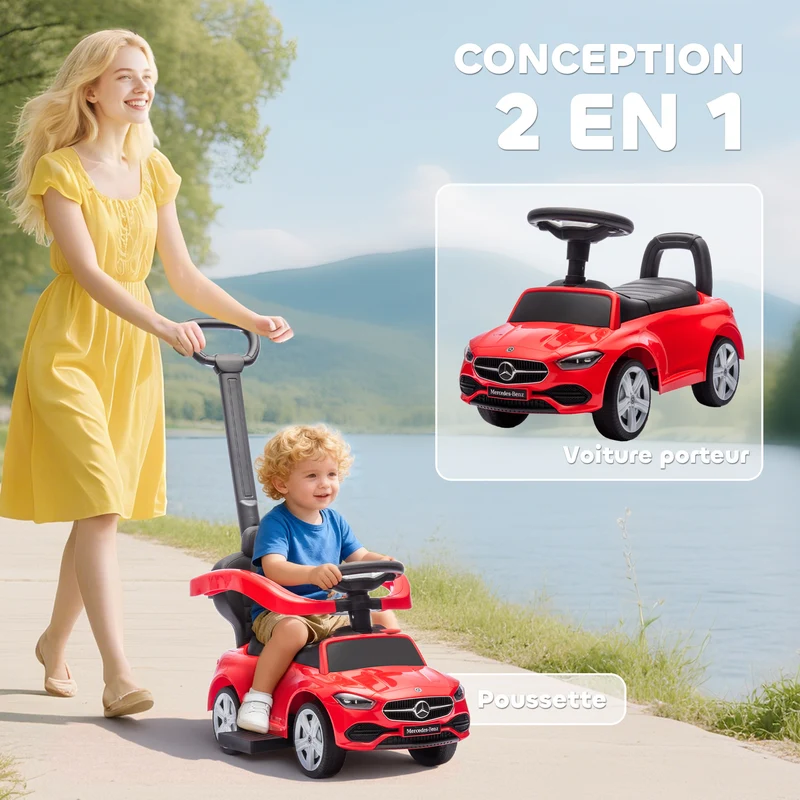 Porteur voiture à pousser 91 x 40 x 83 cm barrière de sécurité amovible direction parentale moderne design en PP rouge 21_0000649
