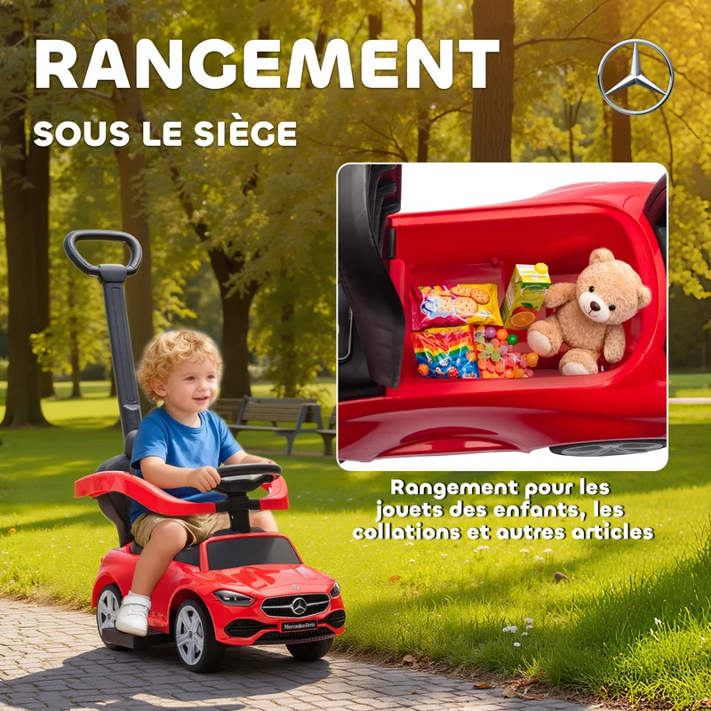 Porteur voiture à pousser 91 x 40 x 83 cm barrière de sécurité amovible direction parentale moderne design en PP rouge 21_0000649