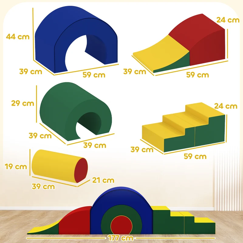 Parcours motricité 181 x 39 x 44 cm stimule équilibre motricité sécurisé style scandinave en polyuréthane multicolore 21_0000731