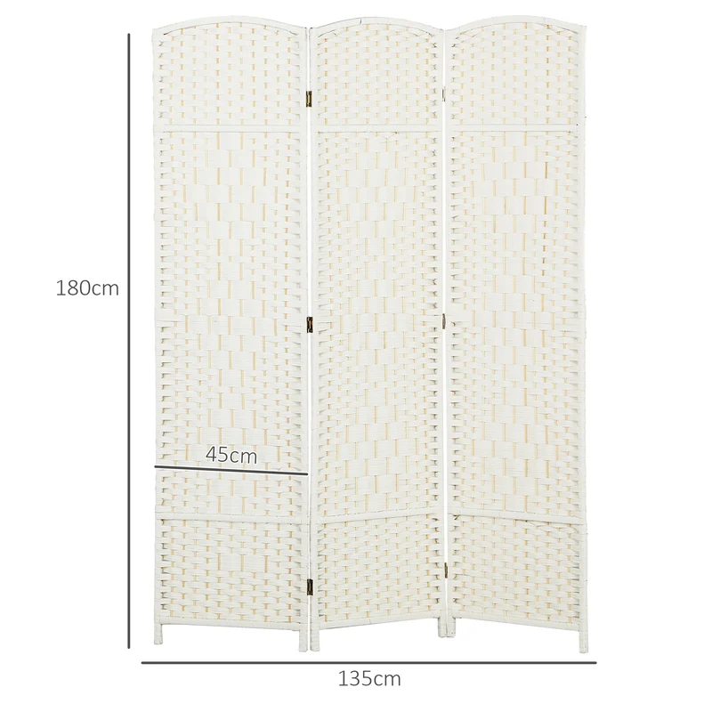 Paravent intérieur 3 panneaux cloison pliable séparation pièce 135 x 1,7 x 180 cm gain d'intimité scandinave en PP blanc 21_0001334