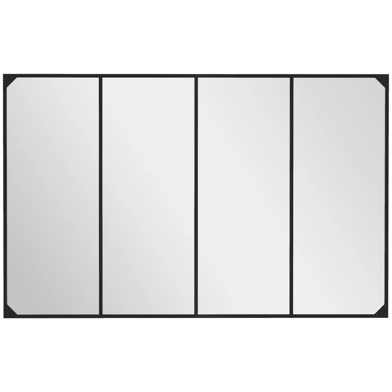 Miroir mural verrière rectangulaire 109 x 2 x 69 cm agrandit et illumine avec 4 crochets style industriel en métal noir 21_0001362