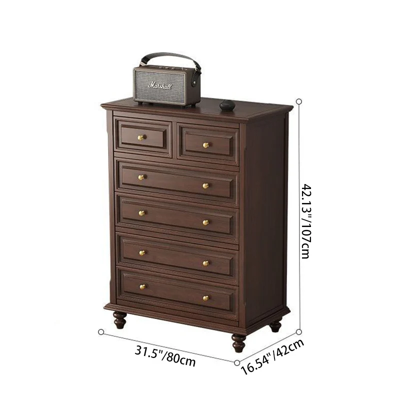 Traditional French Plywood Cherry Wood Pine Wood Rectangular Storage Cabinet With 4/5/6 Drawers For Living Room