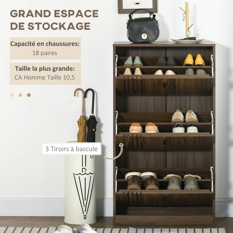 Meuble à chaussures étroit 63 x 24 x 117 cm gain de place 18 paires design moderne en panneau de particules noyer foncé 21_0002691