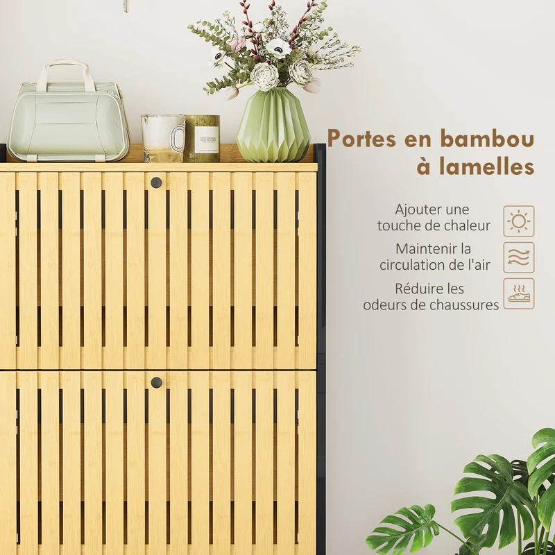 Meuble à chaussures pour entrée 60 x 24 x 118 cm gain de place 18 paires séparateurs réglables moderne épuré en MDF noir 21_0002755