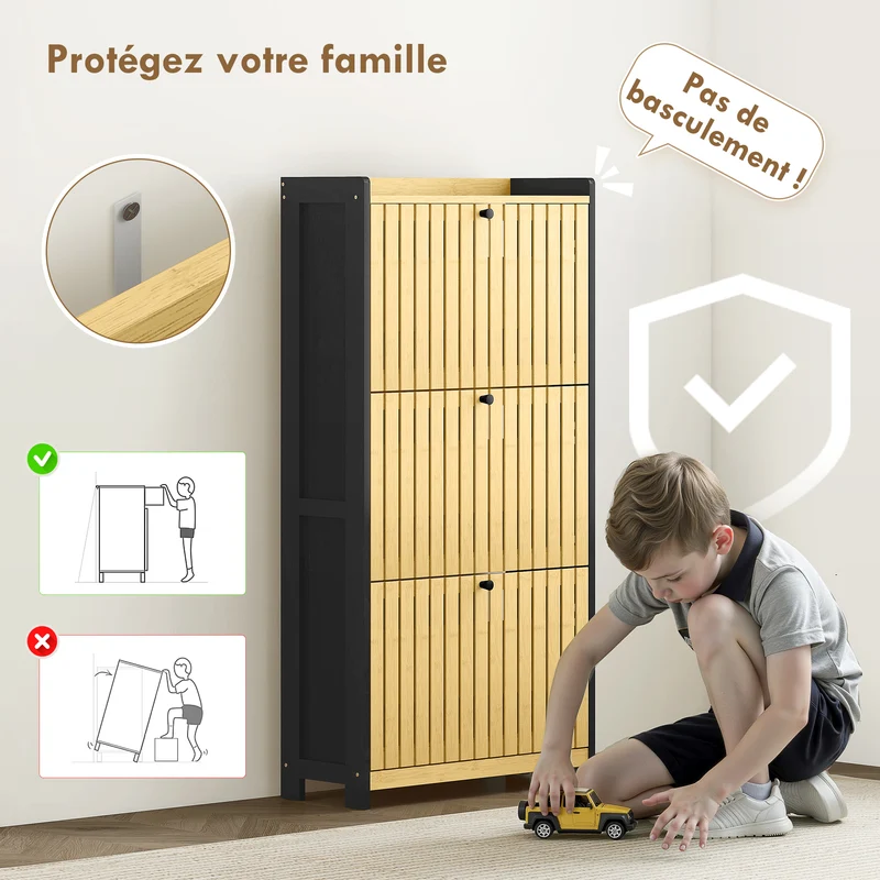 Meuble à chaussures pour entrée 60 x 24 x 118 cm gain de place 18 paires séparateurs réglables moderne épuré en MDF noir 21_0002755