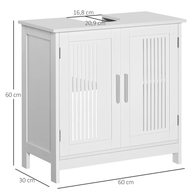 Meuble sous lavabo compact 60 x 30 x 60 cm rangement pratique étagère réglable style contemporain épuré en MDF blanc 21_0001897