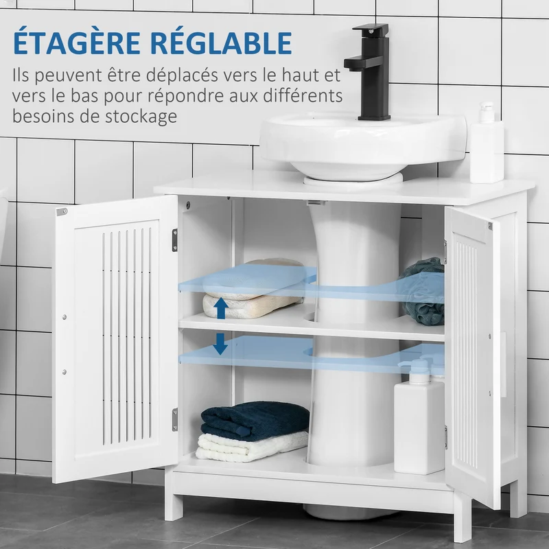 Meuble sous lavabo compact 60 x 30 x 60 cm rangement pratique étagère réglable style contemporain épuré en MDF blanc 21_0001897