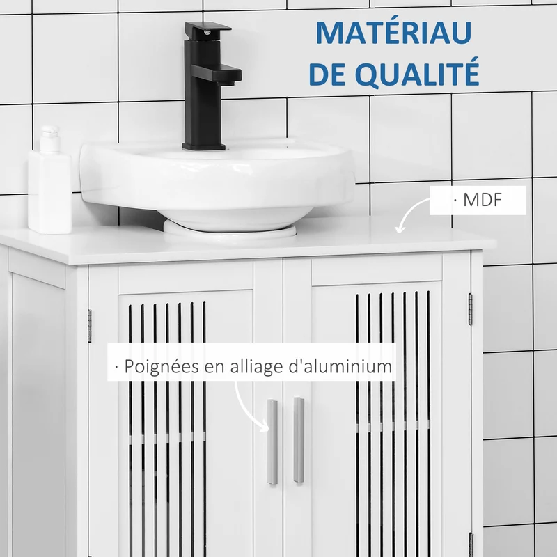Meuble sous lavabo compact 60 x 30 x 60 cm rangement pratique étagère réglable style contemporain épuré en MDF blanc 21_0001897