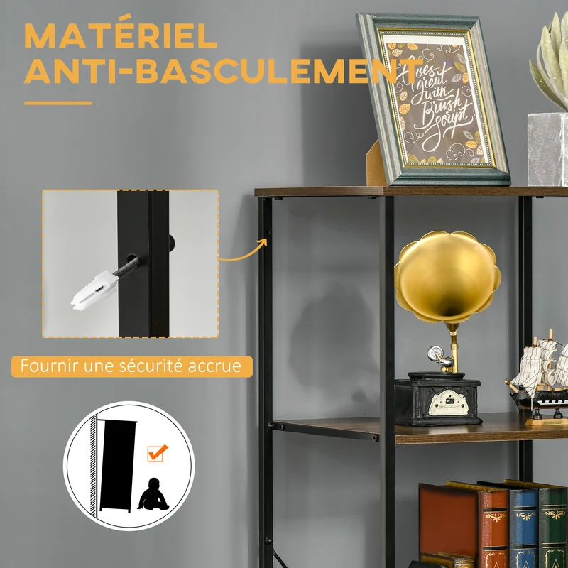 Meuble de rangement étroit salon 44 x 40 x 155 cm trois étagères 3 tiroirs tissu gain de place industriel en MDF marron 21_0002887
