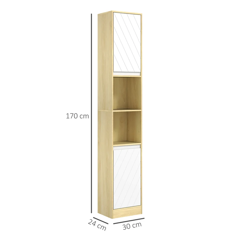 Meuble colonne rangement salle de bain 30 x 24 x 170 cm rangement réglable gain de place moderne scandinave en MDF blanc 21_0001863