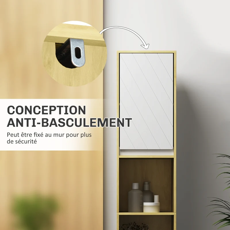 Meuble colonne rangement salle de bain 30 x 24 x 170 cm rangement réglable gain de place moderne scandinave en MDF blanc 21_0001863