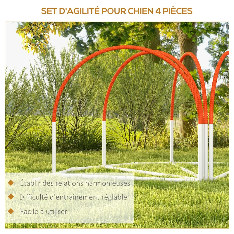 Lot de 4 ensemble d'agilité pour chien 89 x 69 x 99 cm sac transport montage rapide tendance jardin en plastique orange 21_0007519
