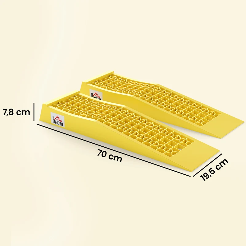 Lot de 2 rampes de chargement pour véhicule 70 x 19.5 x 7.8 cm antidérapantes poignées intégrées industriel en PP jaune 21_0007171