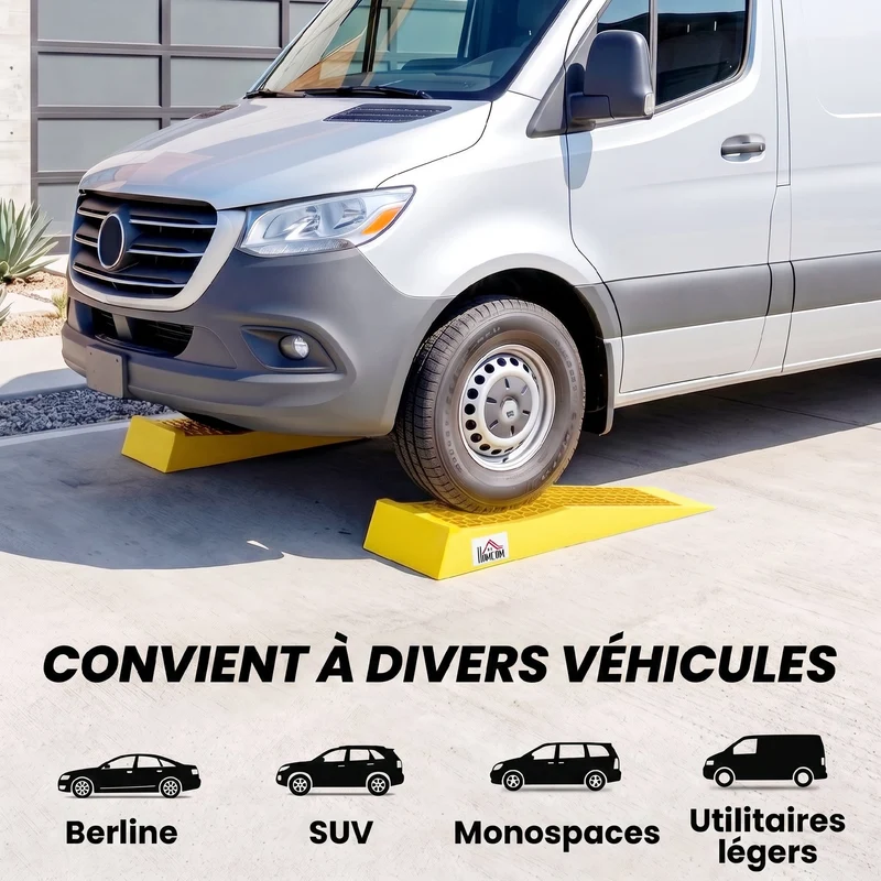 Lot de 2 rampes de chargement pour véhicule 70 x 19.5 x 7.8 cm antidérapantes poignées intégrées industriel en PP jaune 21_0007171