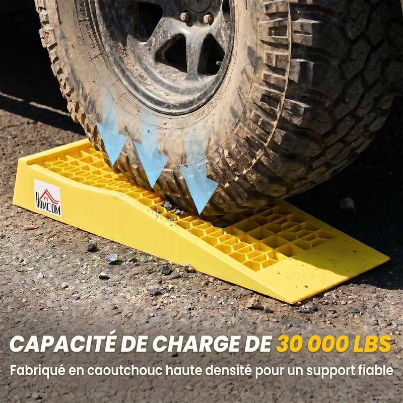 Lot de 2 rampes de chargement pour véhicule 70 x 19.5 x 7.8 cm antidérapantes poignées intégrées industriel en PP jaune 21_0007171