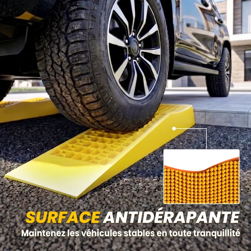 Lot de 2 rampes de chargement pour véhicule 70 x 19.5 x 7.8 cm antidérapantes poignées intégrées industriel en PP jaune 21_0007171