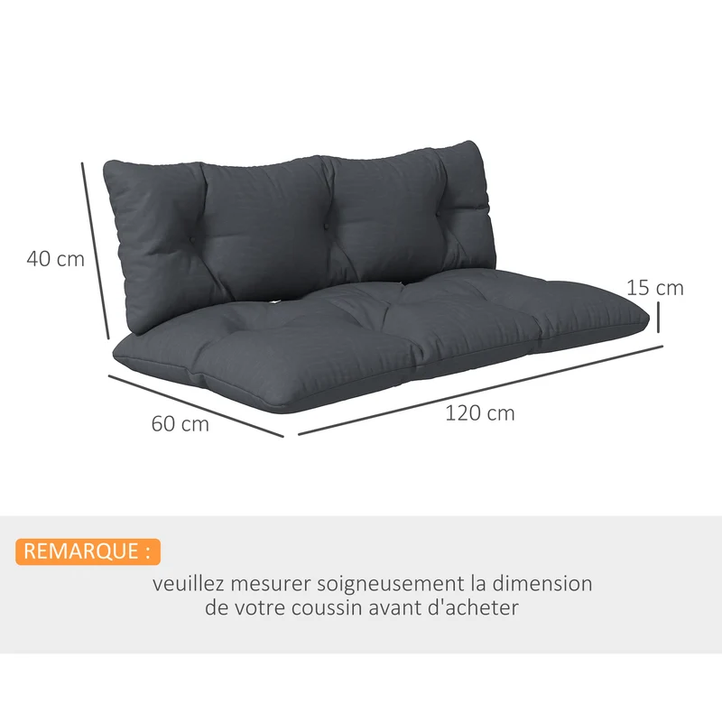 Lot de 2 coussins pour banquette extérieur 120 x 60 x 15 cm et 120 x 40 x 15 cm confort moderne en polyester anthracite 21_0005214
