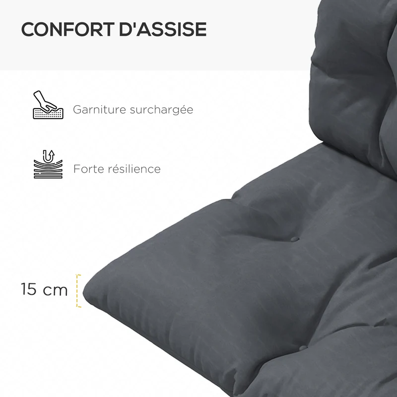 Lot de 2 coussins pour banquette extérieur 120 x 60 x 15 cm et 120 x 40 x 15 cm confort moderne en polyester anthracite 21_0005214