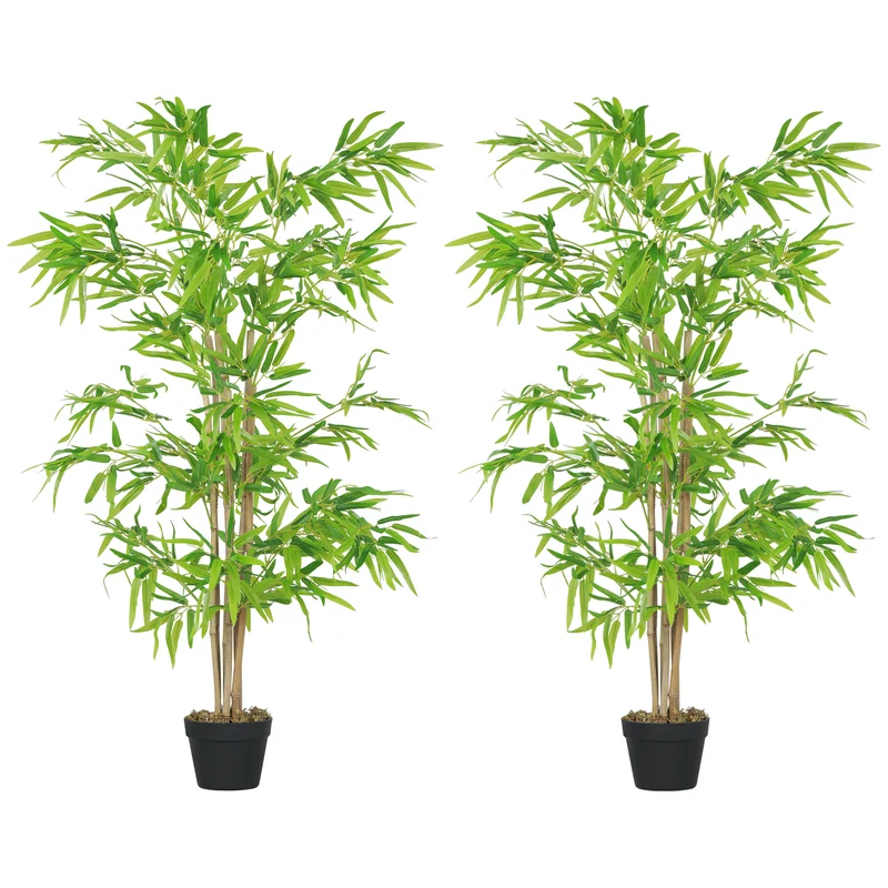 Lot de 2 bambous artificiels intérieur 150 cm feuillage dense pot inclus contemporain décoratif en polyéthylène vert 21_0003950
