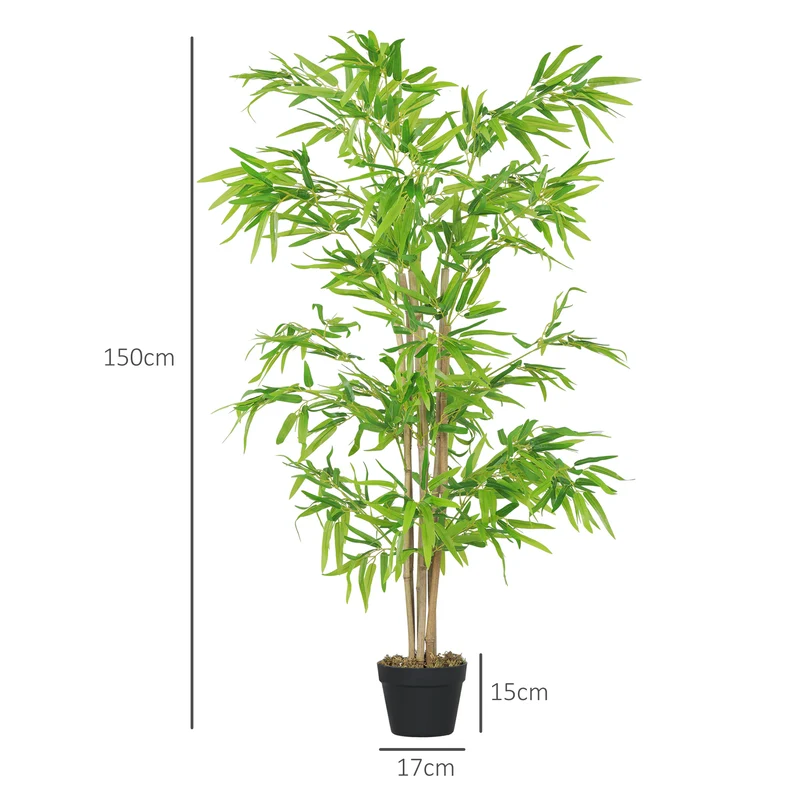 Lot de 2 bambous artificiels intérieur 150 cm feuillage dense pot inclus contemporain décoratif en polyéthylène vert 21_0003950