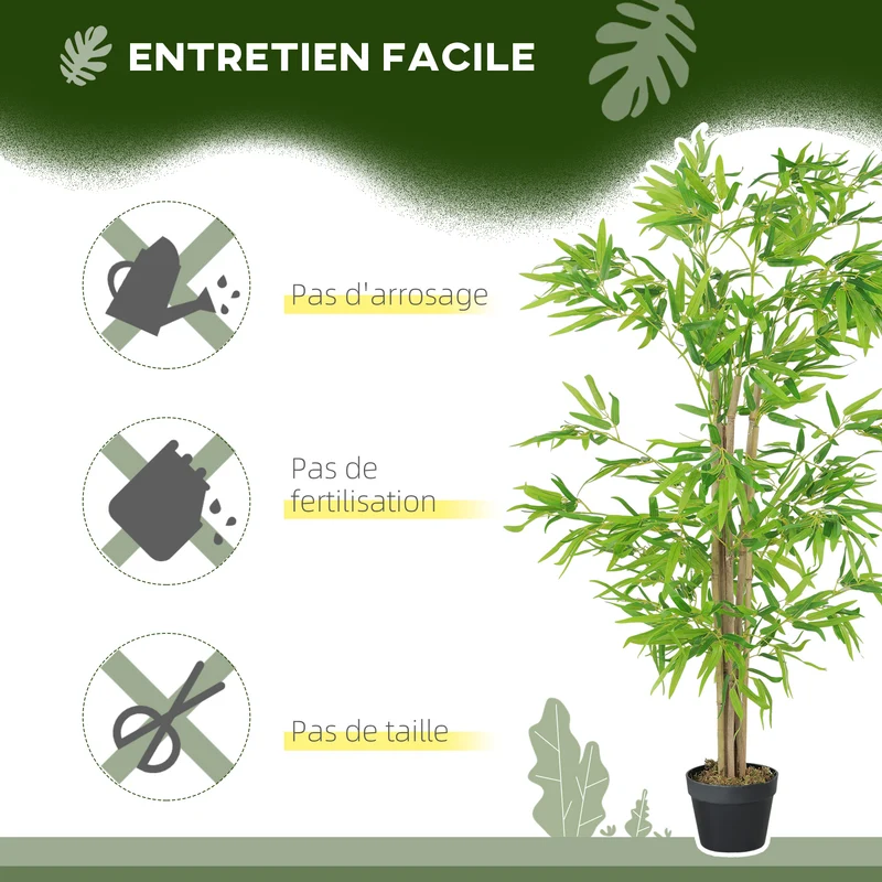 Lot de 2 bambous artificiels intérieur 150 cm feuillage dense pot inclus contemporain décoratif en polyéthylène vert 21_0003950