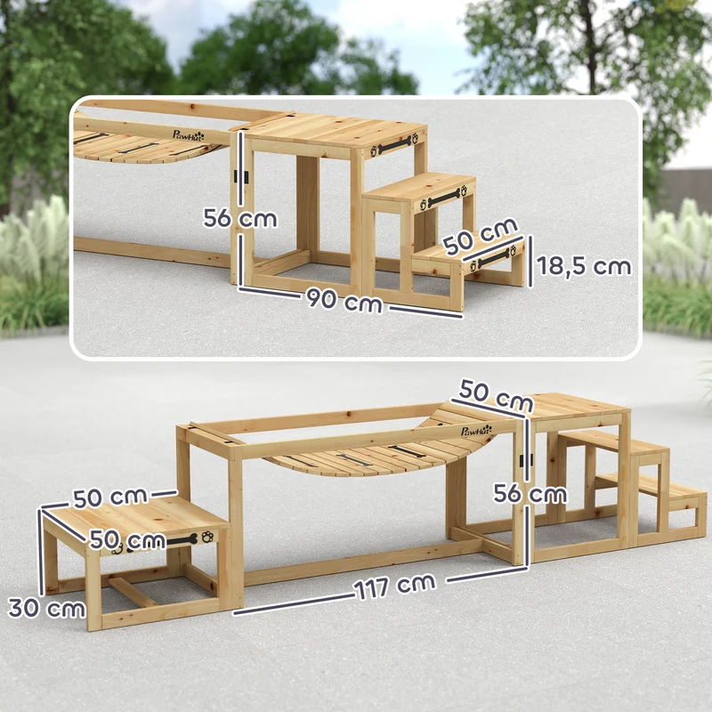 Kit d'agilité pour chien 3 pièces 117 x 50 x 56 cm pour chiens jusqu'à 40 kg entraînement scandinave en bois naturel 21_0007529
