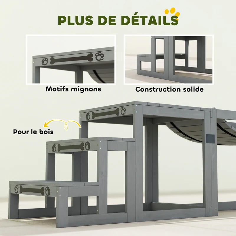 Kit d'agilité pour chien 117 x 50 x 56 cm entraînement ludique pour chiens jusqu'à 40 kg scandinave épuré en bois gris 21_0007528