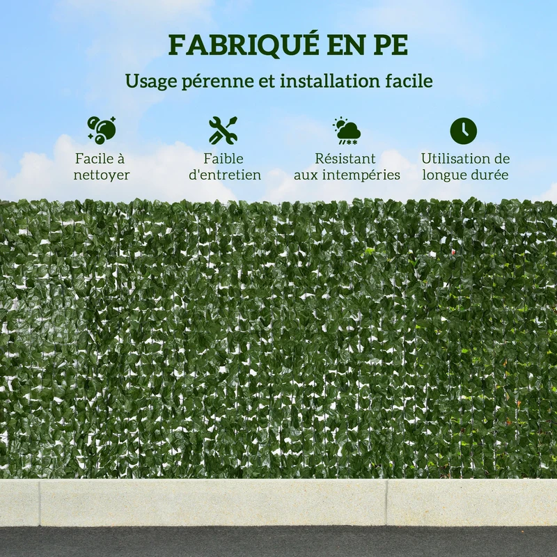 Haie artificielle brise-vue 300 x 1 x 150 cm intimité optimale anti-uv décoratif tendance en polyéthylène vert foncé 21_0003932