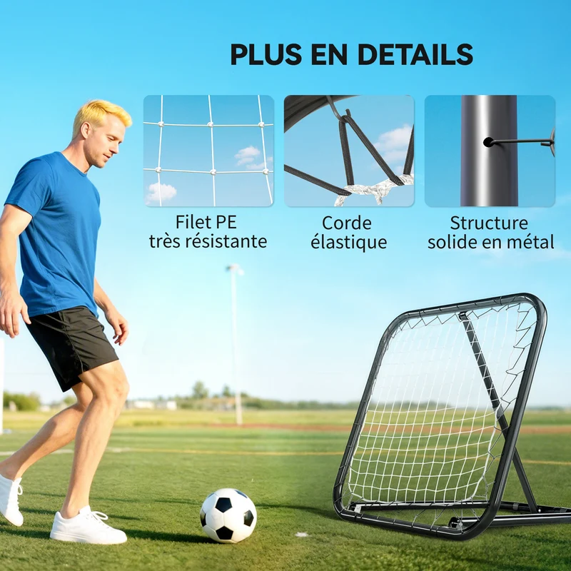 Filet de rebond de football entraînement pliable 78 x 84 x 78 cm angle 5 positions solide moderne jardin en métal noir 21_0006699