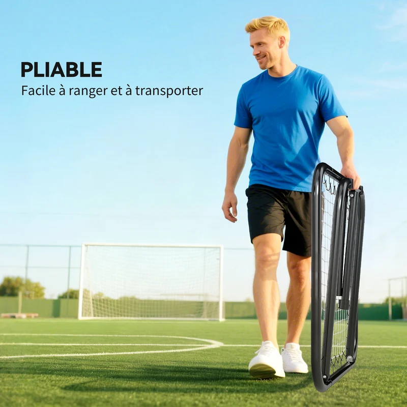Filet de rebond de football entraînement pliable 78 x 84 x 78 cm angle 5 positions solide moderne jardin en métal noir 21_0006699