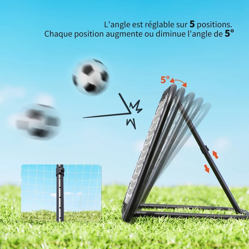 Filet de rebond de football entraînement pliable 78 x 84 x 78 cm angle 5 positions solide moderne jardin en métal noir 21_0006699